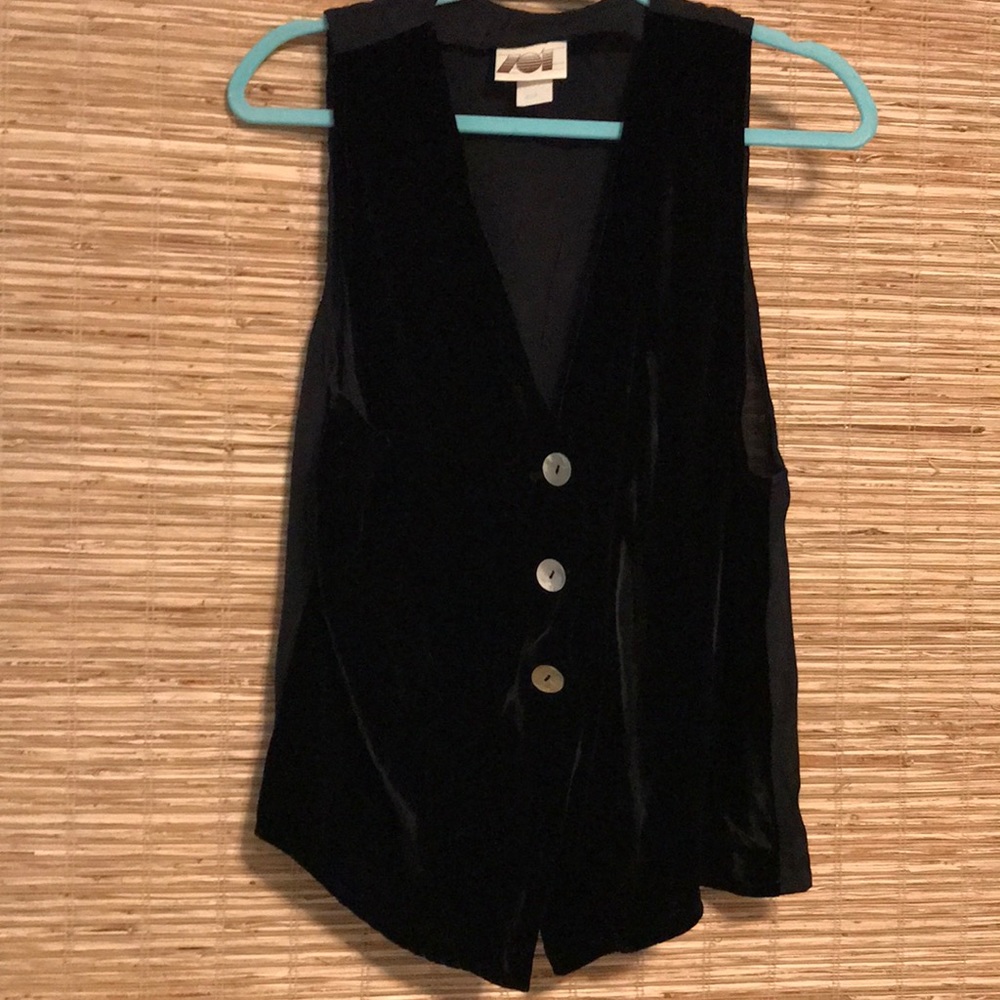 Vintage black velvet vest with 3 mother of pearl buttons